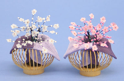 Fleurs de prunier rouges et blanches pour poupées Hina, 10 cm de haut, petit panier de fleurs, violet