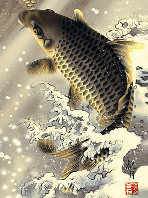 The carp of Tou-ryu-mon and the gold Mt.Fuji<br>Code: hng-scrl_d5034