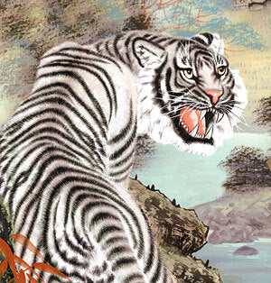 White tiger and a blue dragon of Four gods are inviting fortune.<br>Code: hng-scrl_d5037