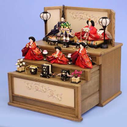 雛人形引き出し収納タイプ三段飾り神代60cm　横から