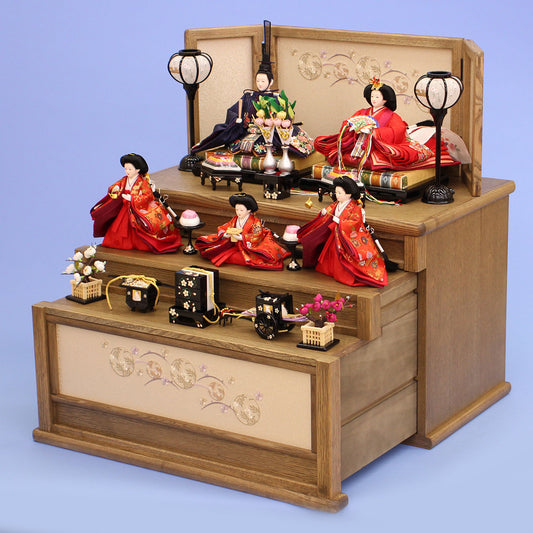 雛人形引き出し収納タイプ三段飾り神代60cm　横から