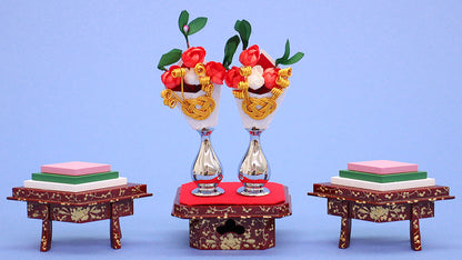 雛道具菱三宝 25号 琥珀塗三つ葉盛上献上（木製）