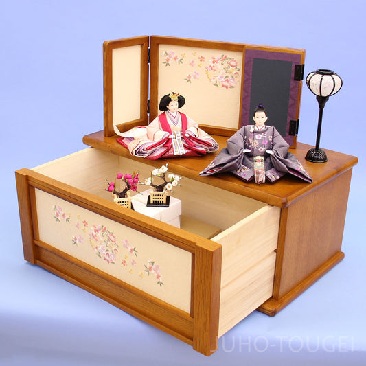 雛人形収納飾り 幅60cm芥子親王オーク引き出し式