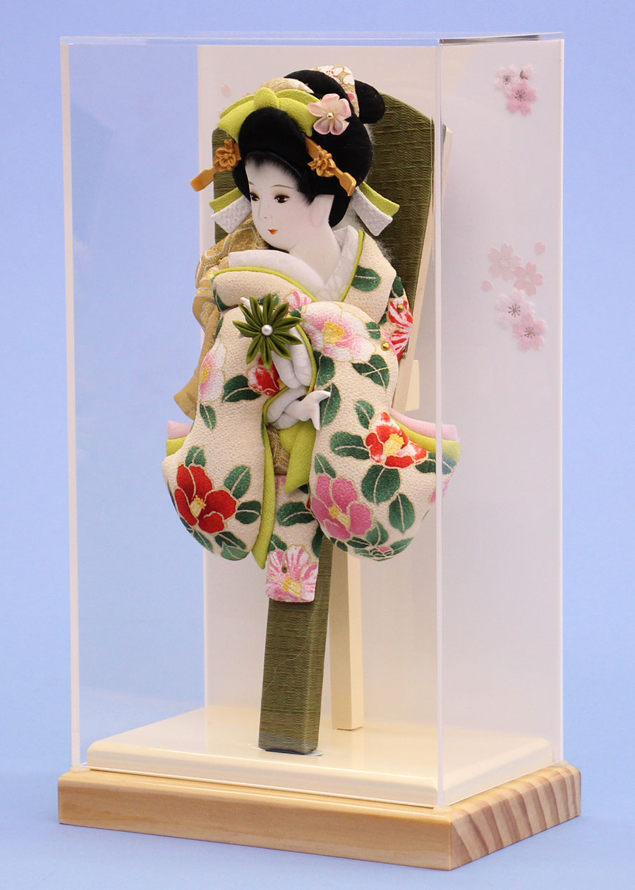 9号押絵羽子板 縮緬美月白 オフホワイト薄型ケース飾り｜初正月の