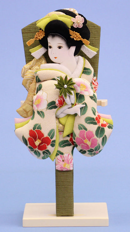 押絵羽子板 9号 縮緬美月白 台付き