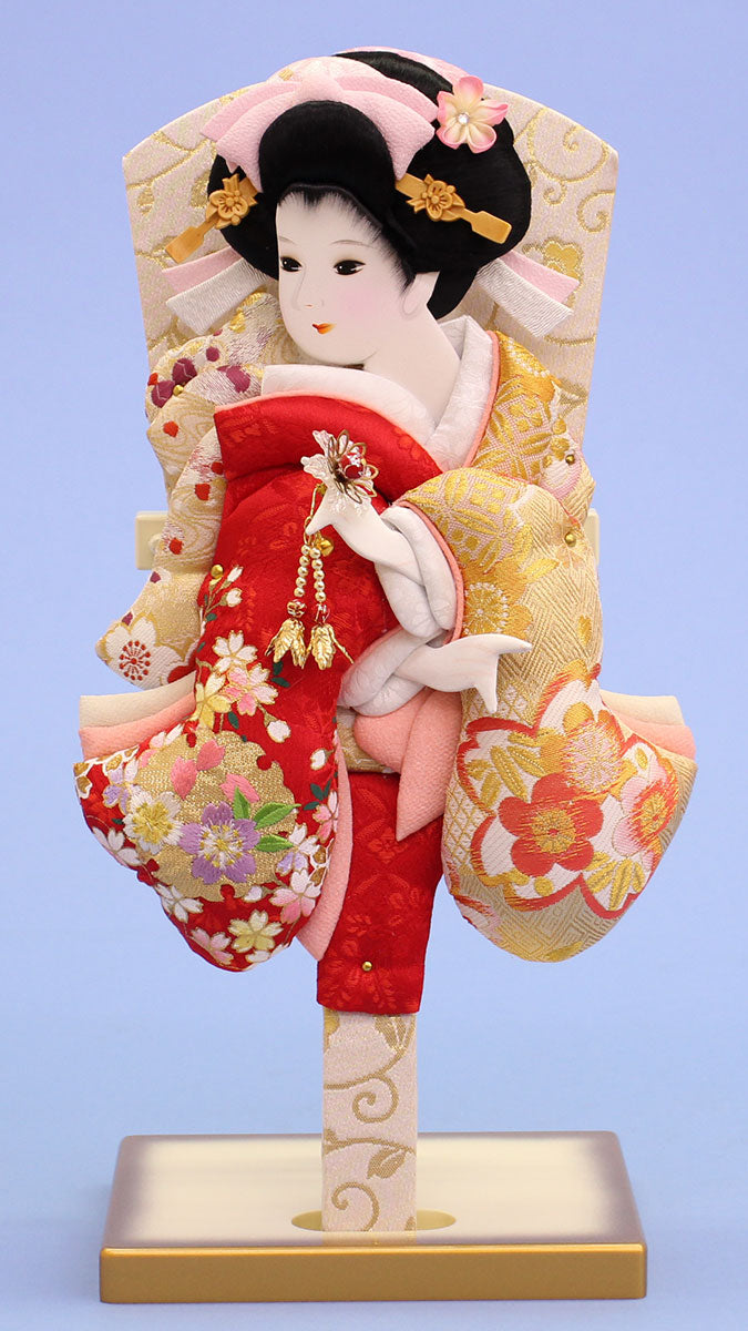 10号刺繍美月　赤金　金ぼかしスタンド付き　