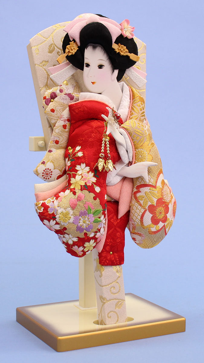 10号刺繍美月　赤金　金ぼかしスタンド付き　左から