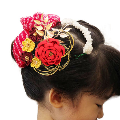 ８号髪飾り羽子板赤バラ　ナチュラルケース　髪飾りイメージ