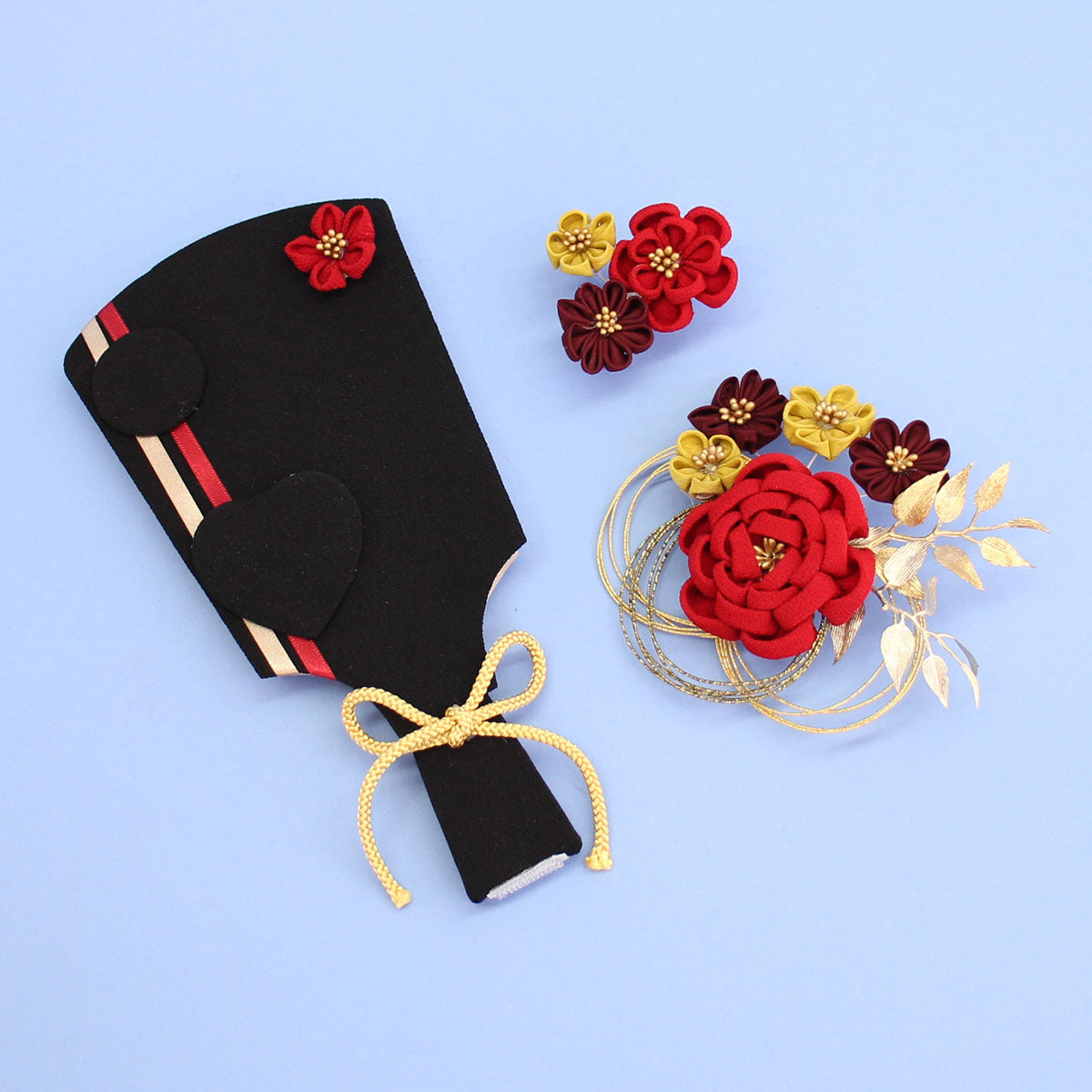 ８号髪飾り羽子板赤バラ　ナチュラルケース　髪飾り外す