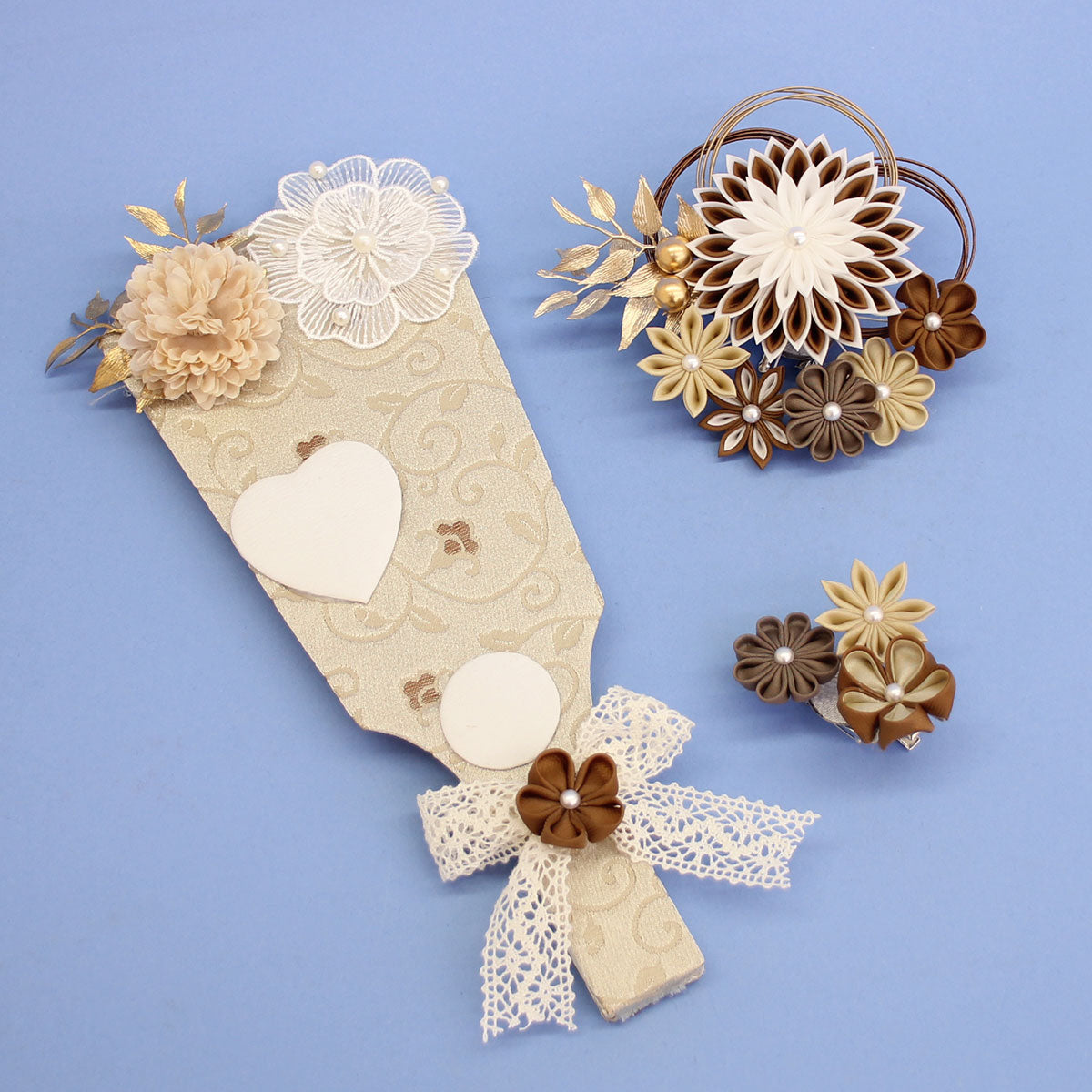 9号髪飾り羽子板　こげ茶　ヒノキ額　羽子板　髪飾り