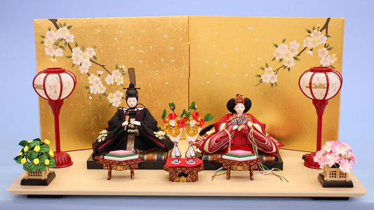 Flat Hina Doll Display Width 60㎝ #11012 Yanagi aoi Shidare sakura