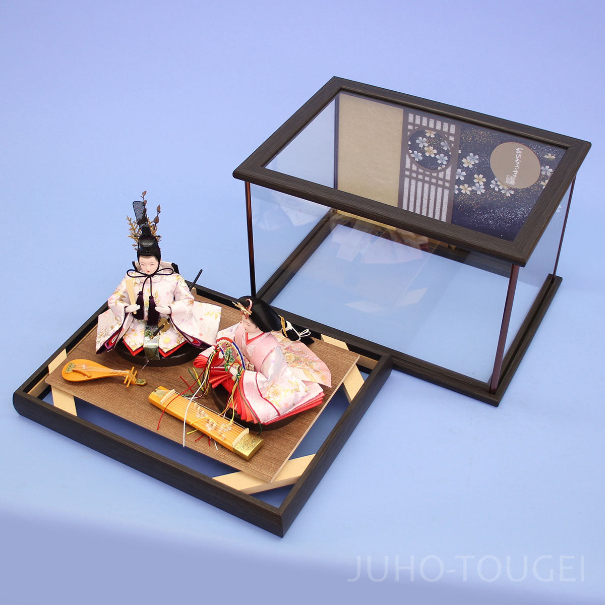 小芥子親王ケース飾り　黒枠格子　オープン