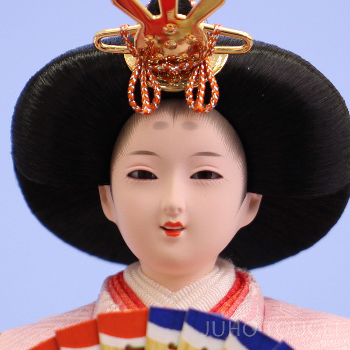 雛人形ケース飾り 二人 幅38㎝ 小芥子親王 格子付き 黒枠ケース