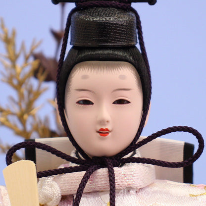 雛人形ケース飾り 二人 幅38㎝ 小芥子親王 格子付き 黒枠ケース