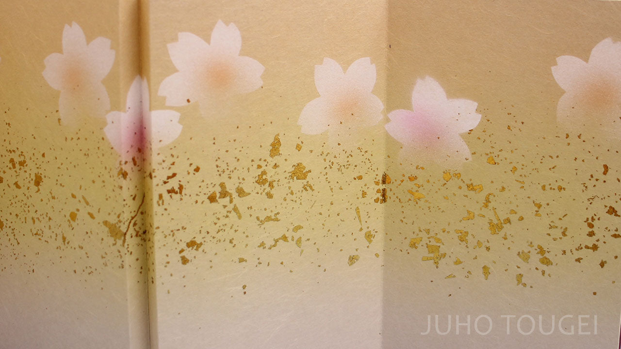暈し桜箔チラシ屏風　ズーム