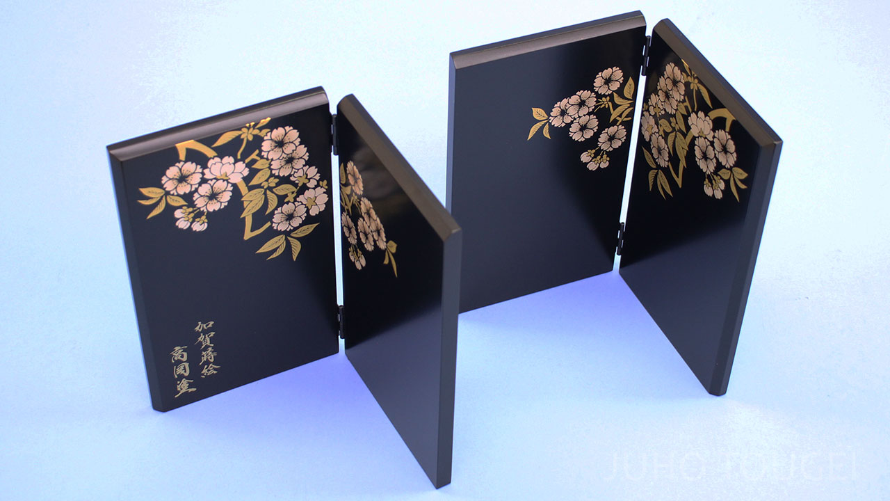 ◉セール！新品　お雛様　端午の節句　黒塗り五角台　黒塗二曲金屏風セット アウトレット品 雛人形 台屏風セット 30×5-12 五段飾り台屏風 金ぼかし