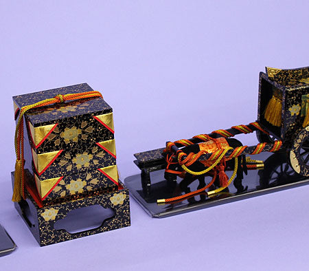 盛上げ柄　重箱、御所車