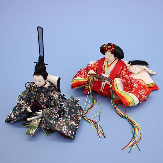 Hina Dolls kogeshi dark blue and red kinran with Sakura patterns