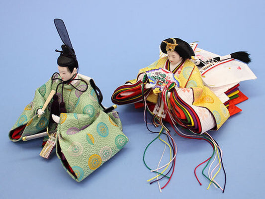 Hina Dolls k13 pastel green and yellow Yusoku kinran patterns