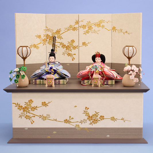 A pair of Hina doll display with storage box Width 45cm #11076 Mamebina grey