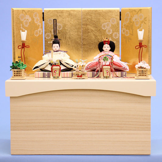 A pair of Hina doll display with storage box Width 40cm #11089 Mame bina korin-haku