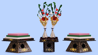 雛道具菱三宝 25号 三つ葉盛上（木製）