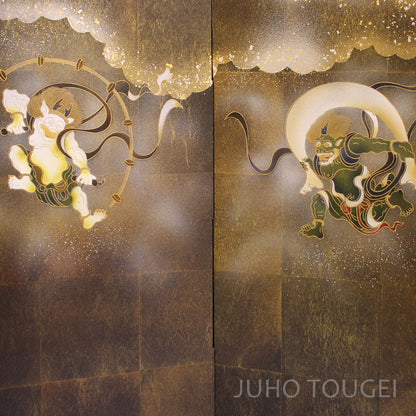 20号二曲袋貼り屏風　風神雷神　ズーム