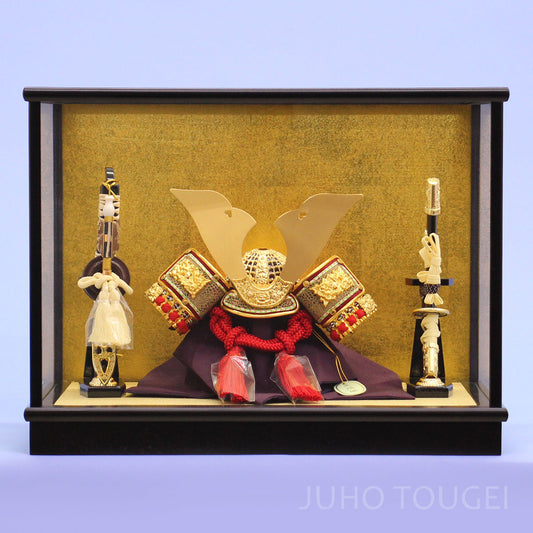 カブセ人形ケース 幅36cm 高さ25cm 木目込み二人25黒艶消し金バック