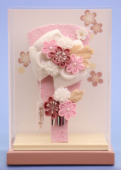 7号白縮緬リボン　モカピンクケース飾り