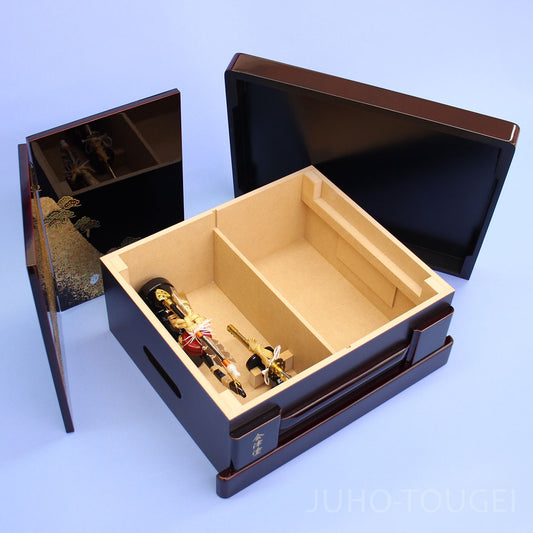 五月人形用収納台屏風 幅 32cm 会津塗岩山に松収納台、屏風、弓太刀セット