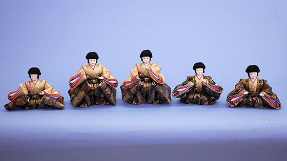 Hina dolls: 5nin-bayasi, Zuijin, and 3nin-jityo sold separately. – 寿鳳人形の東芸