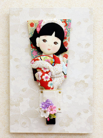 昭和レトロモダン羽子板 メイド 白桜壁掛け羽子板立て付き