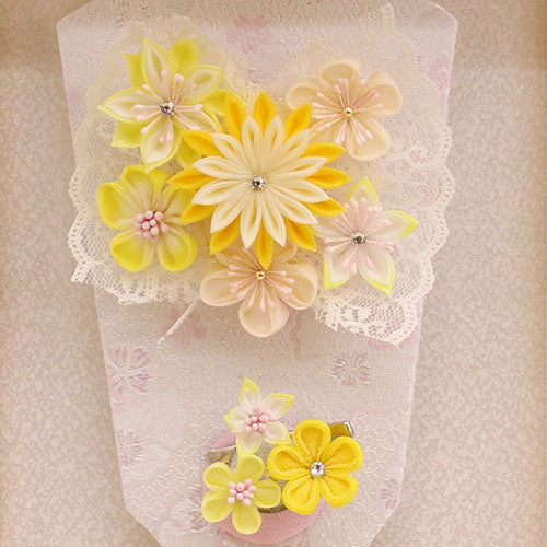 髪飾り羽子板 黄色つまみ薄型ケース入り　ズーム