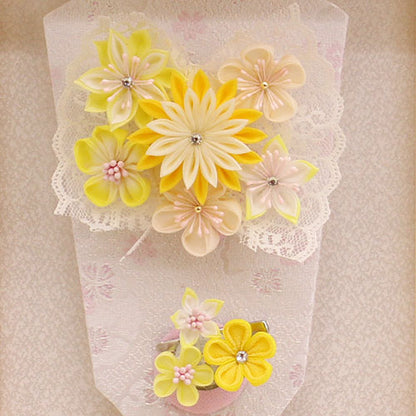 髪飾り羽子板 黄色つまみ薄型ケース入り　ズーム