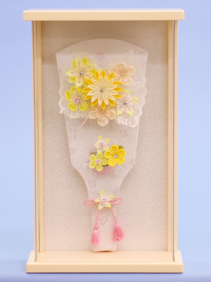 髪飾り羽子板 黄色つまみ薄型ケース入り