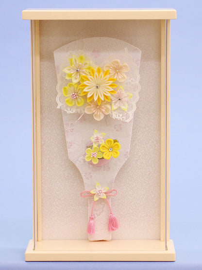 髪飾り羽子板 黄色つまみ薄型ケース入り