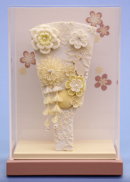 ７号羽子板うらら白　モカピンク薄型ケース飾り