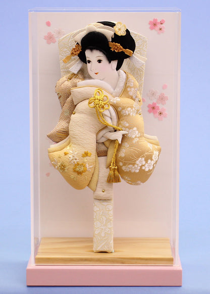 ９号刺繍美月　ゴールド　ピンクA薄型ケース飾り