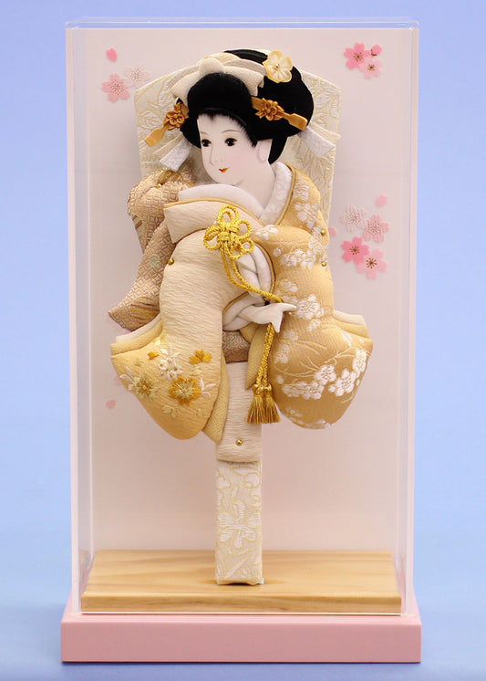 ９号刺繍美月　ゴールド　ピンクA薄型ケース飾り