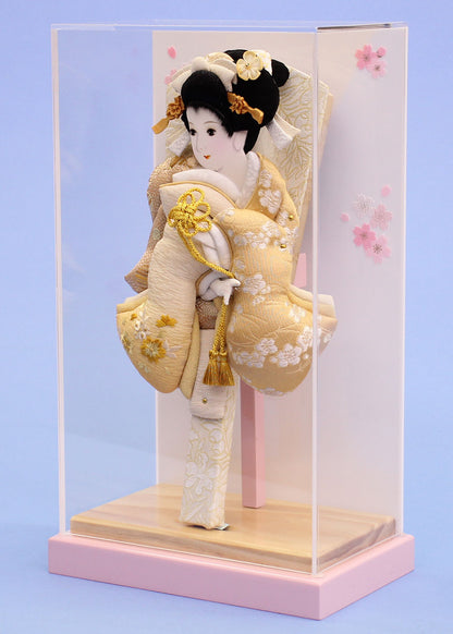 ９号刺繍美月　ゴールド　ピンクA薄型ケース飾り　横から