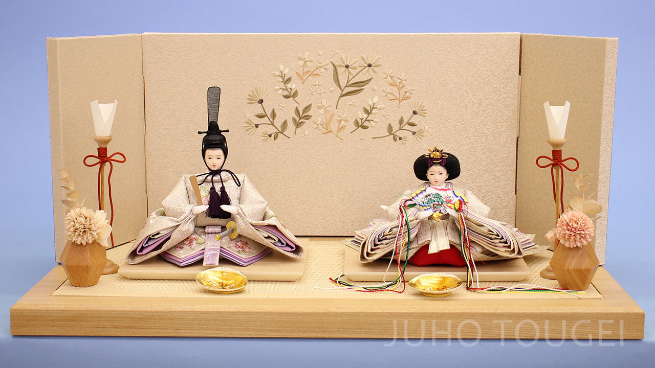 雏人偶平式摆设宽度60cm 京都 13代银灰亲王人偶与公主刺绣小花收藏