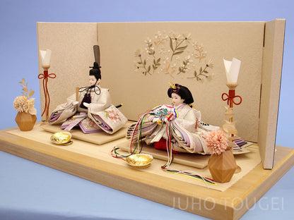 雏人偶平式摆设宽度60cm 京都 13代银灰亲王人偶与公主刺绣小花收藏