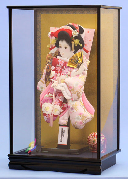 18-gou Oshie Hagoita Decoration, Flower Flowing Water, Black Cherry Blossoms, Case Included