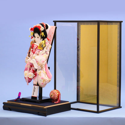 18-gou Oshie Hagoita Decoration, Flower Flowing Water, Black Cherry Blossoms, Case Included