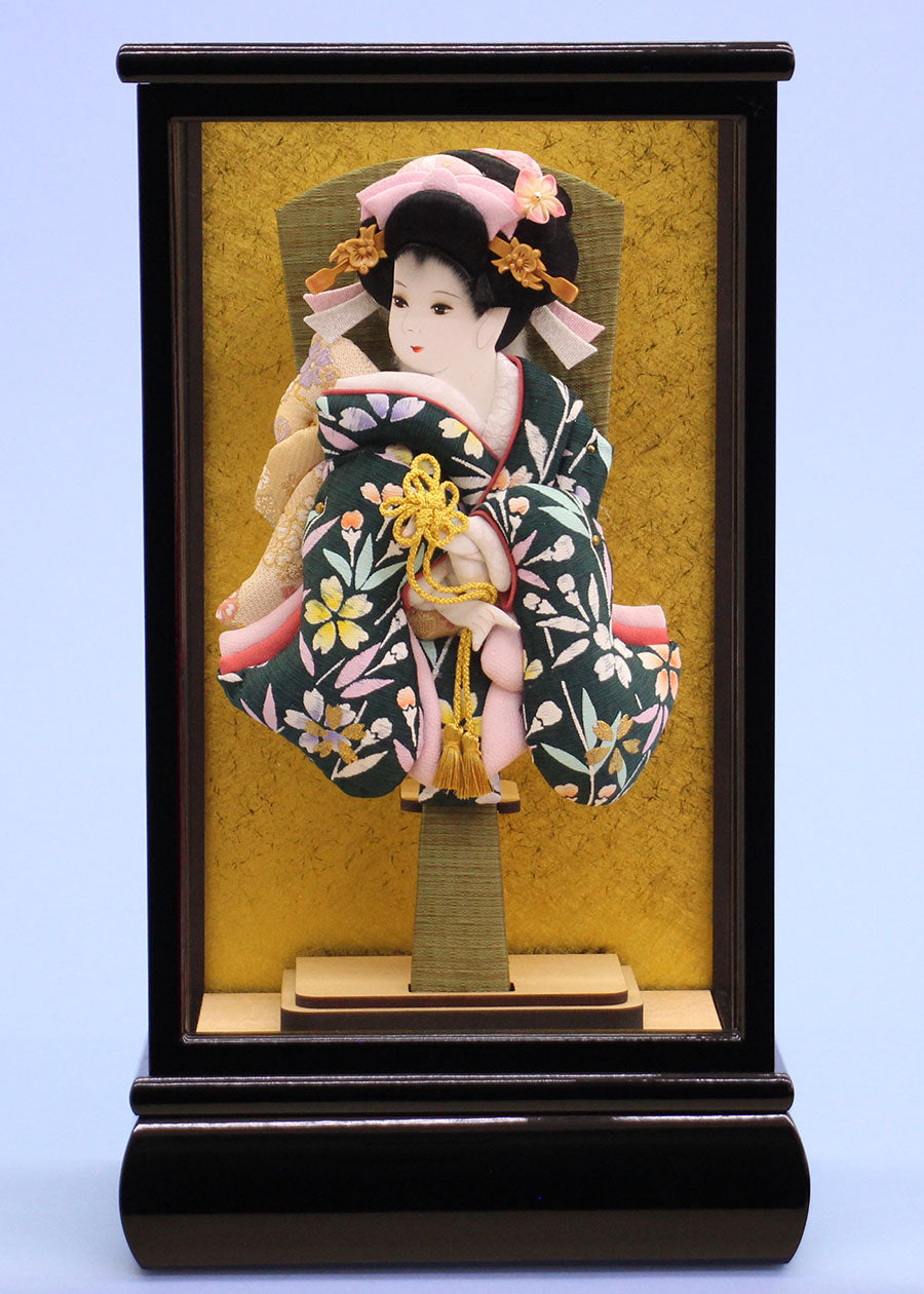 9号押絵羽子板 金彩美月緑 黒枠優ケース飾り