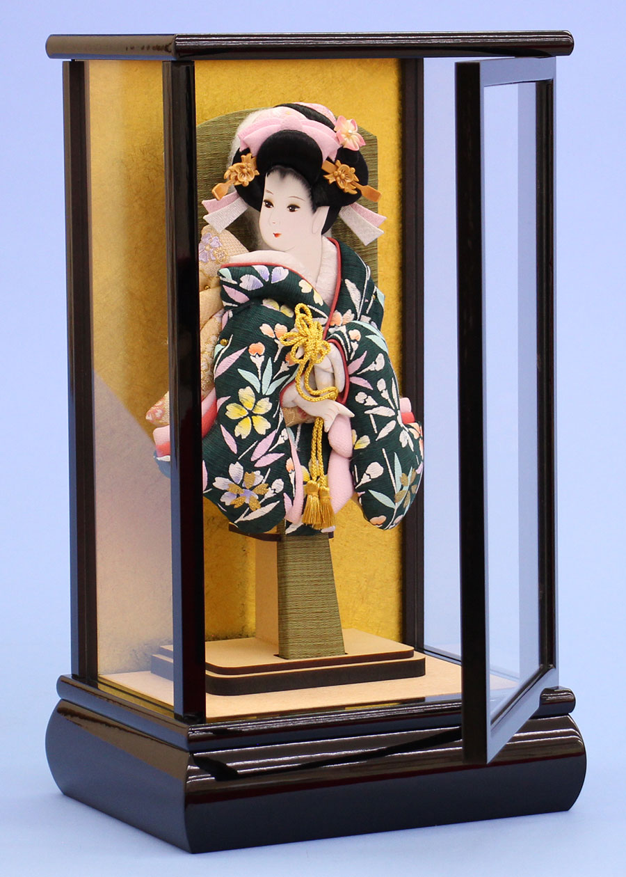 9号押絵羽子板 金彩美月緑 黒枠優ケース飾り