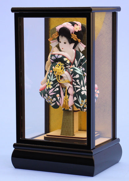 9号押絵羽子板 金彩美月緑 黒枠優ケース飾り