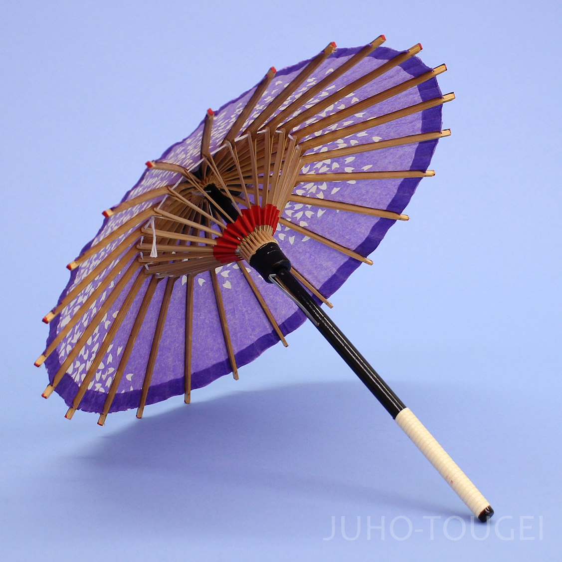 Mini Japanese-style umbrella, purple with cherry blossom pattern, 30 cm total length; for decoration/Japanese-style interior decor.