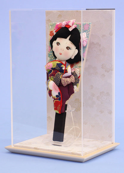 レトロ羽子板ハカマ　白桜アクリルケース飾り　横から