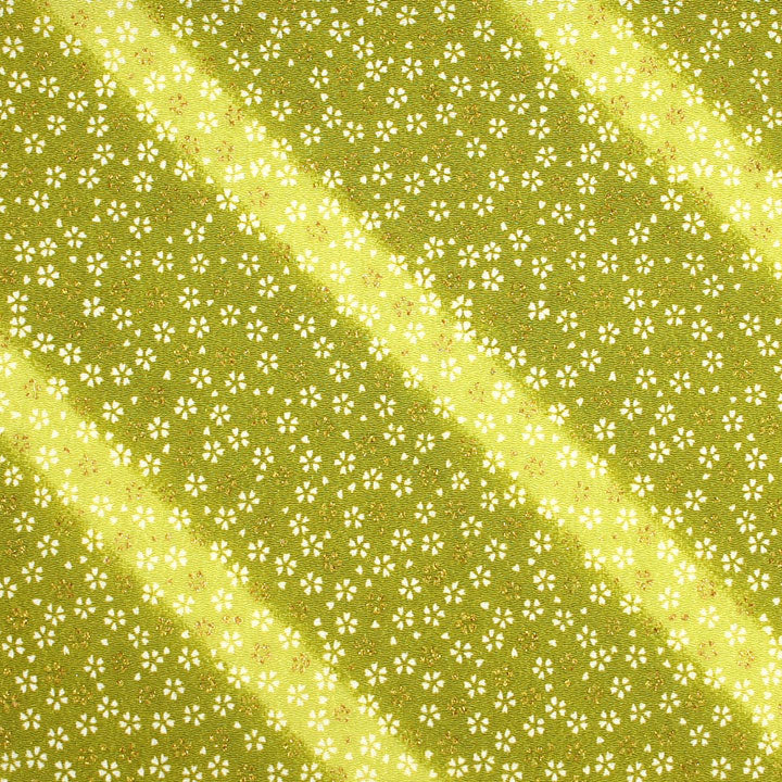 レーヨン金彩柄縮緬　緑系　小花柄　厚さ：薄手24cm角見本